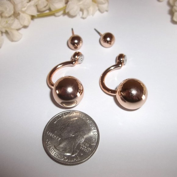 Rose Gold Earring Ear Jacket Peek A Boo Style Edgy Modern Woman Unique Set C551 - Picture 2 of 6